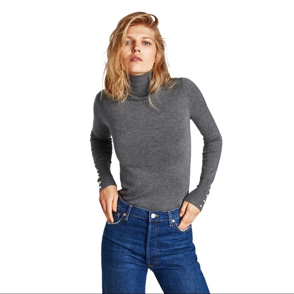 Zara Sweaters - Zara Basic High Neck Gray Sweater With Pearls M